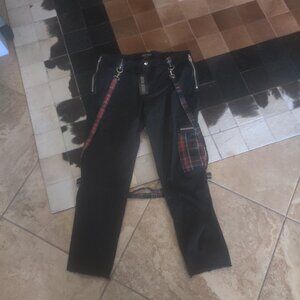 Dolls Kill Black Pants with Red Plaid Details